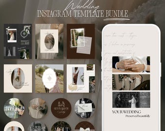 Paquete de plantillas de lujo para publicaciones, historias y destacados de Instagram para fotógrafos de bodas en Canva, publicaciones personalizables.