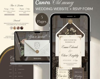 Old Money Wedding Website Template | Elegant Open Envelope Invitation (Canva)