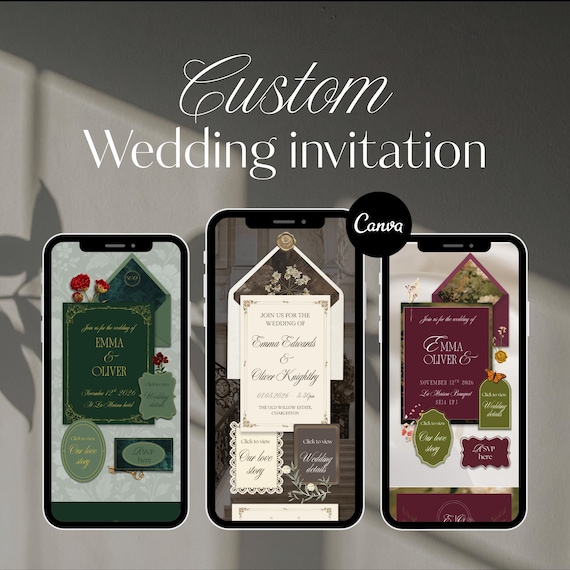 Custom Canva Open Envelope Wedding Invitation Website | Personailsed Digital Wedding Invite | Modern Elegant Wedding Web Page | RSVP Form