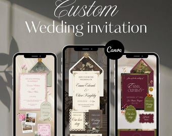 Sitio web de invitación de boda con sobre abierto personalizado en Canva / Invitación de boda digital personalizada / Página web de boda moderna y elegante / Formulario de confirmación de asistencia