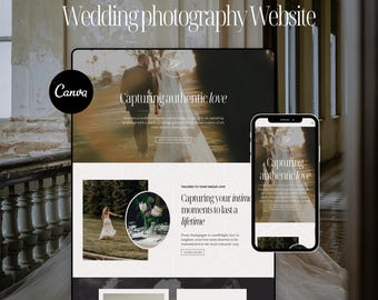 Sitio web de fotografía de bodas en Canva / Portafolio de sitios web personalizables en Canva / Diseño inspirado en la época vintage, elegante y de ensueño