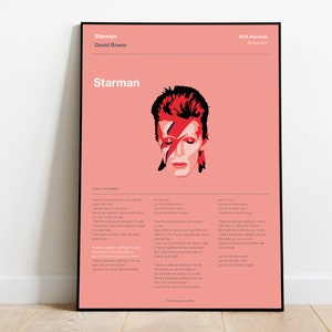 A3 Music Poster - Song Lyric Print - David Bowie  - Starman