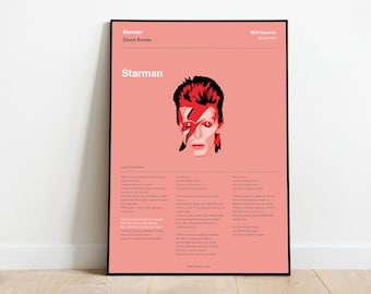A3 Music Poster - Song Lyric Print - David Bowie  - Starman