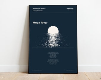 A3 Music Poster - Song Lyric Print - Audrey Hepburn - Breakfast At Tiffany's - Moon River