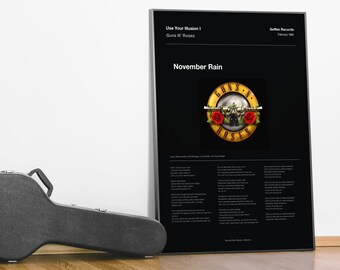 Póster musical A3 - Impresión de la letra de la canción - Guns N' Roses - November Rain