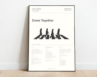 Cartel musical A3 - Impresión lírica de la canción - The Beatles - Come Together