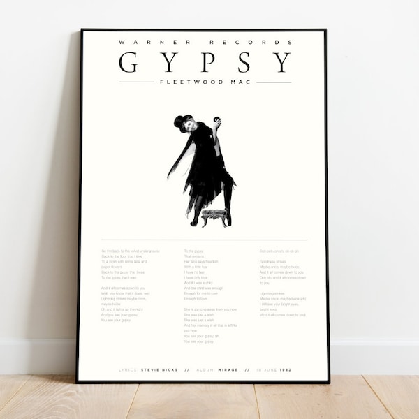 A3 Musik Poster - Song Lyric Print - Fleetwood Mac - Gypsy