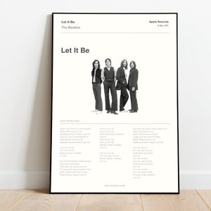 A3 Music Poster - Song Lyric Print - The Beatles  - Let It Be