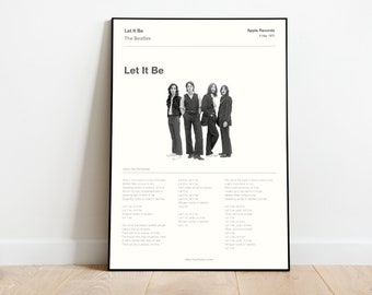 A3 Music Poster - Song Lyric Print - The Beatles - Let It Be