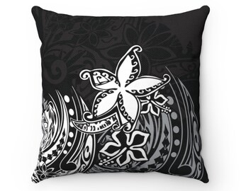 Hawaiian Poly Black And White Spun Polyester Square Pillow Samoan