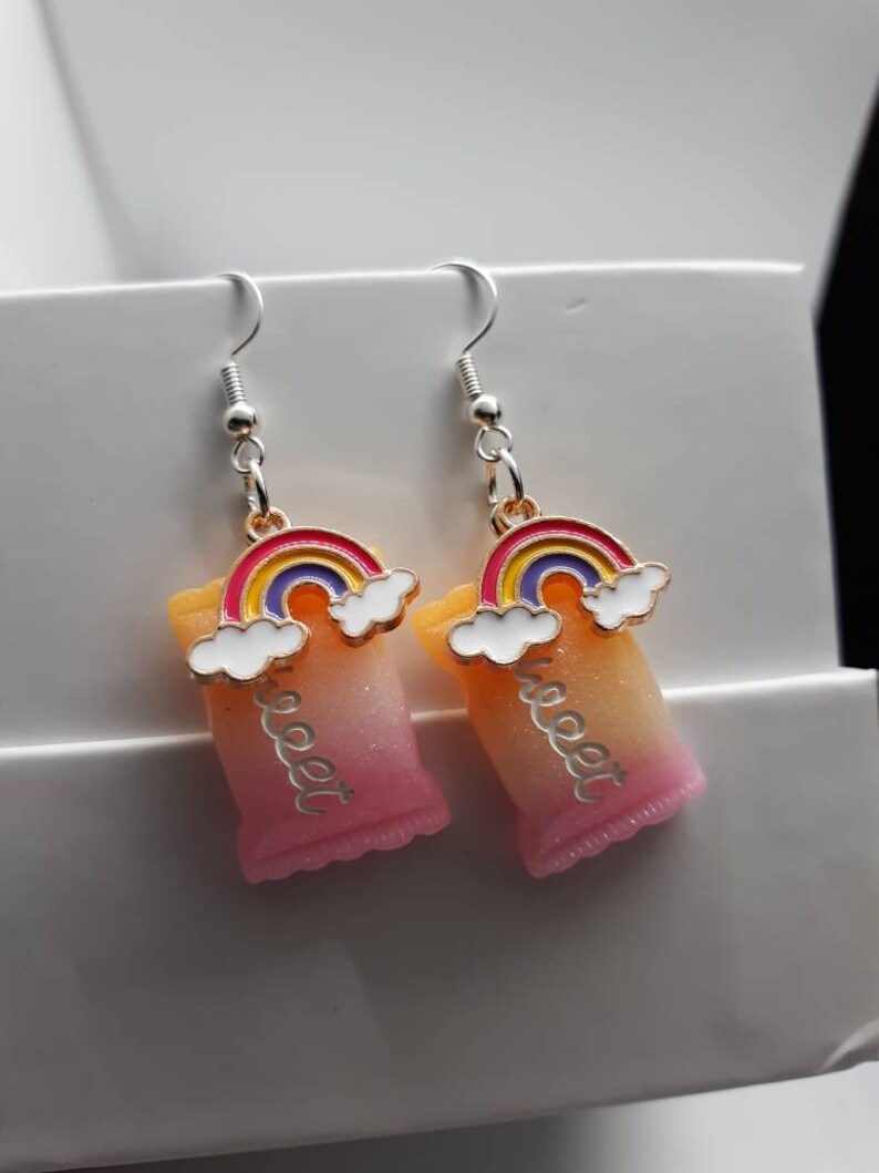 Sweet Now and Later Candy earrings with rainbow dangles