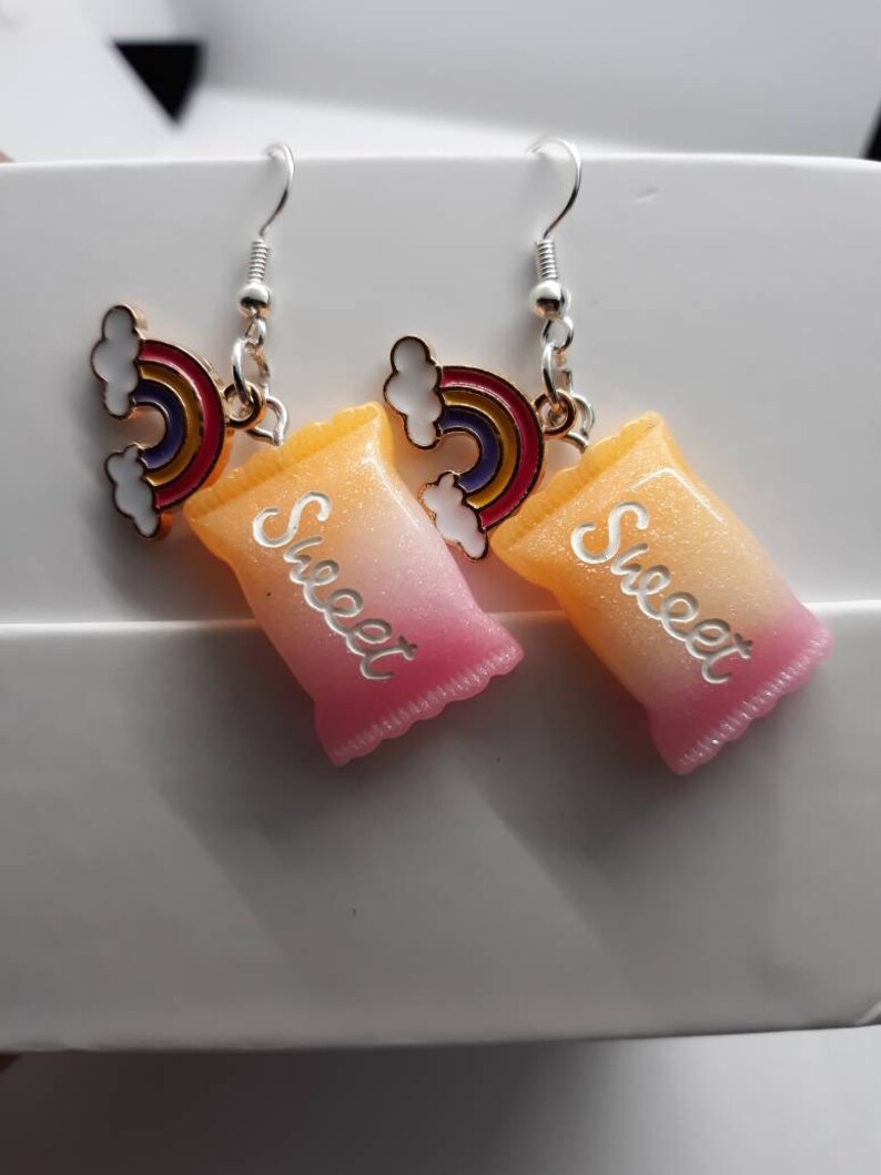 Sweet Now and Later Candy earrings with rainbow dangles