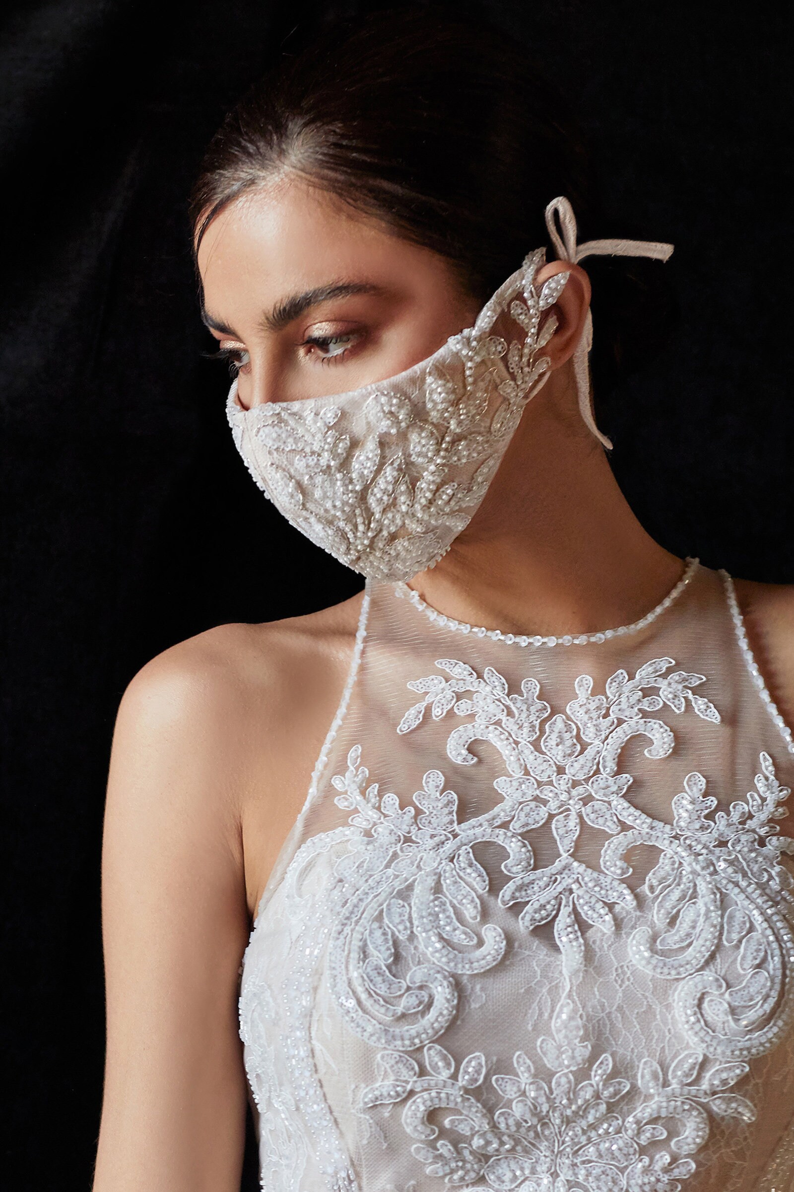 Bridal Beaded Embellished Cosette Face Covering / Wedding Mask - Off-…