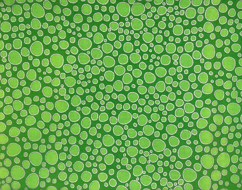 Light Green Bubbles with Silver Metallic Outline on Green Background