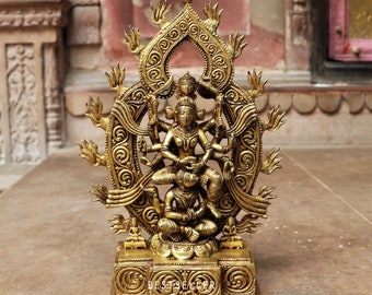 Estatua de latón Kamakhya Devi, decoración del templo hindú, ídolo Shakti de 12,5 pulgadas de alto
