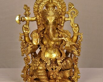 Ganesha-Statue aus Messing, Ganesha-Idol, Hindu-Gott-Murti, Tempeldekorationsskulptur