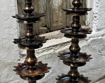 BESTSELLERINDIA Bronze finished vintage finished brass temple lamp 155 cm height & 40 cm square base are the dimensions