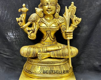 Estatua de latón Kamakshi Devi, decoración del templo hindú, divina Shakti Murti, 12 pulgadas de altura.