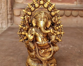 Brass Ganesha Statue, Lord Ganesh Idol for Home Temple Decor, Hindu God Murti, Spiritual Gift, Brass Sculpture 10 inch