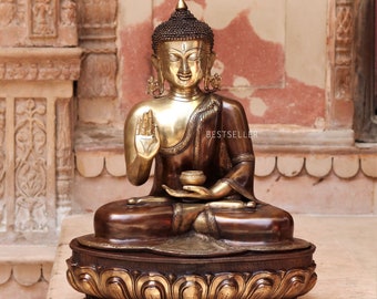 22" Large Brass Ganesha Statue, Lord Ganesh Idol for Home Temple Decor, Hindu God Murti, Spiritual Gift, Brass Sculpture
