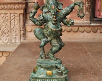 17.5" Large Brass Dancing Ganesha Statue, Nataraja Ganesh Idol, Hindu Temple Decor, Spiritual Gift, Brass Sculpture