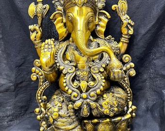Ganesha-Statue aus Messing, Ganesha-Figur für die Dekoration des Haustempels, Hindu-Gottheiten-Murti, spirituelles Geschenk, 33 cm hoch