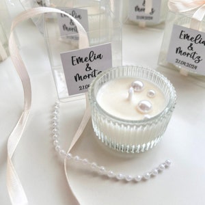Stylish candles with pearls, party gifts for guests, wedding gifts gift idea, baptism, bridal shower, engagement, personalized candle