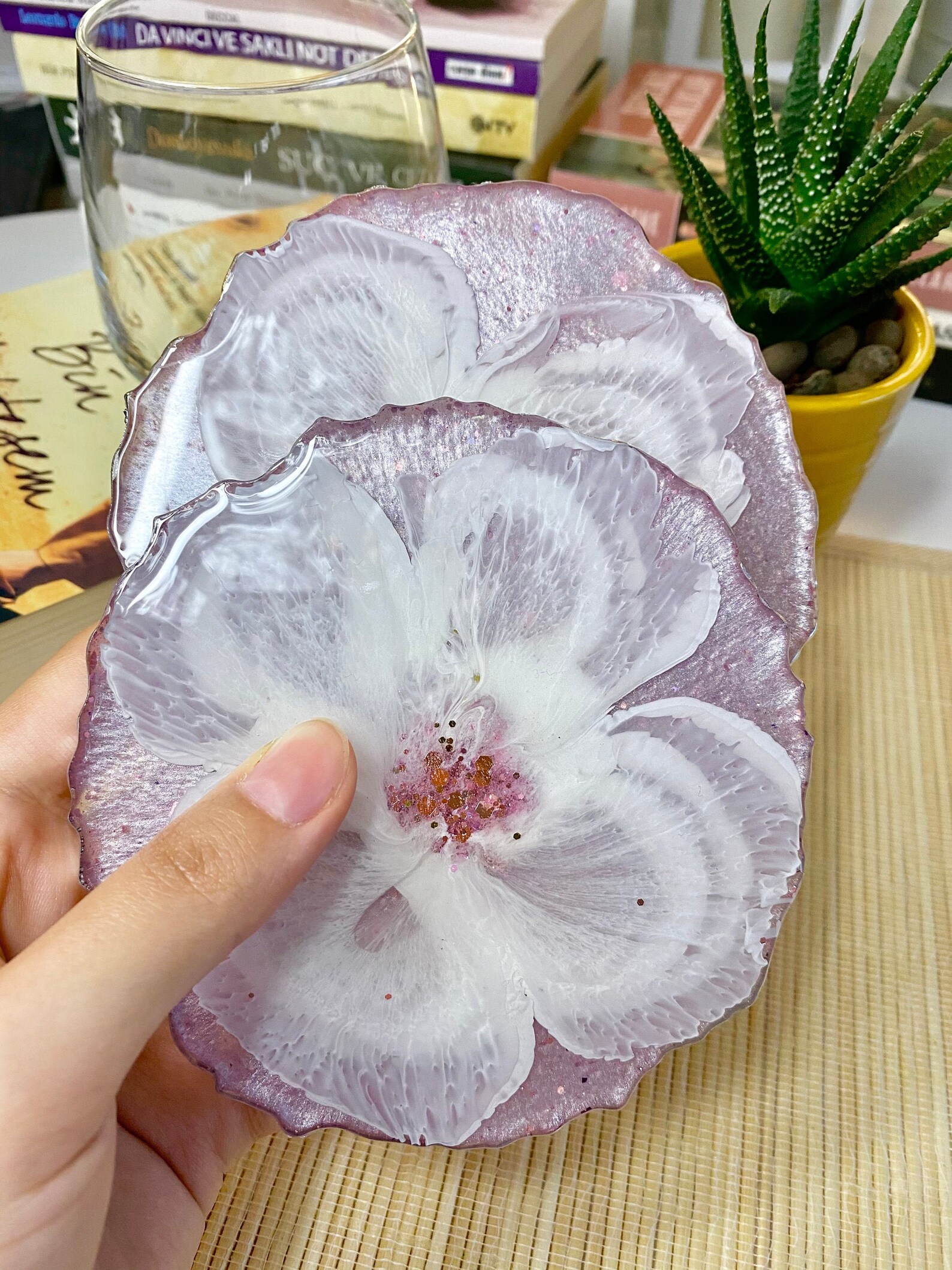 Purple White Flower Coaster Epoxy Resin Flower Epoxy Resin Etsy UK