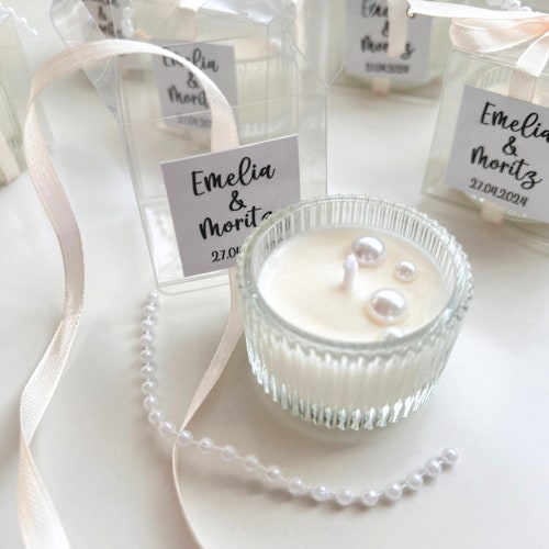 Bougies élégantes ornées de perles, cadeaux d'invités, idées cadeaux de mariage, baptême, enterrement de vie de jeune fille, fiançailles, bougie personnalisée