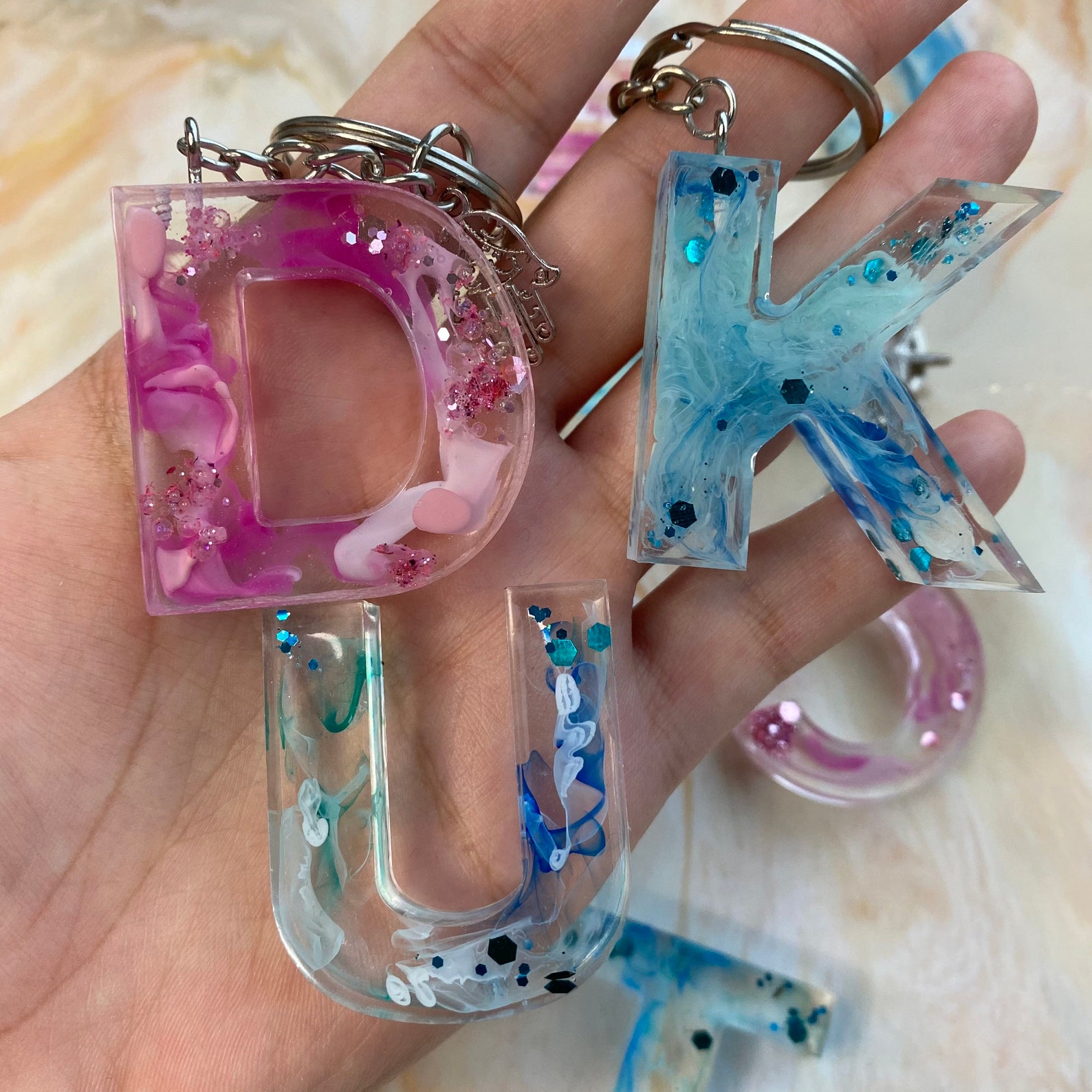 Epoxy Resin Keychain Letters Resin Keychains Gift Etsy