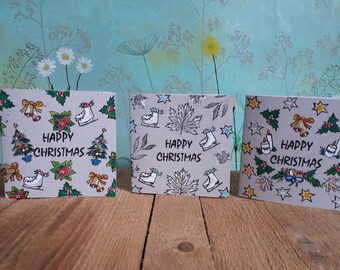 3 cartes de vœux peintes à la main sur carton recyclé (disponibles avec texte en français)