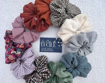 Lot chouchou scrunchie double gaze de coton certifié Oeko-Tex