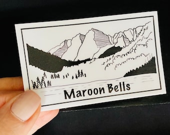 Maroon Bells Sticker - Vinyl Sticker - Black and White - Sticker - Colorado - Mountains