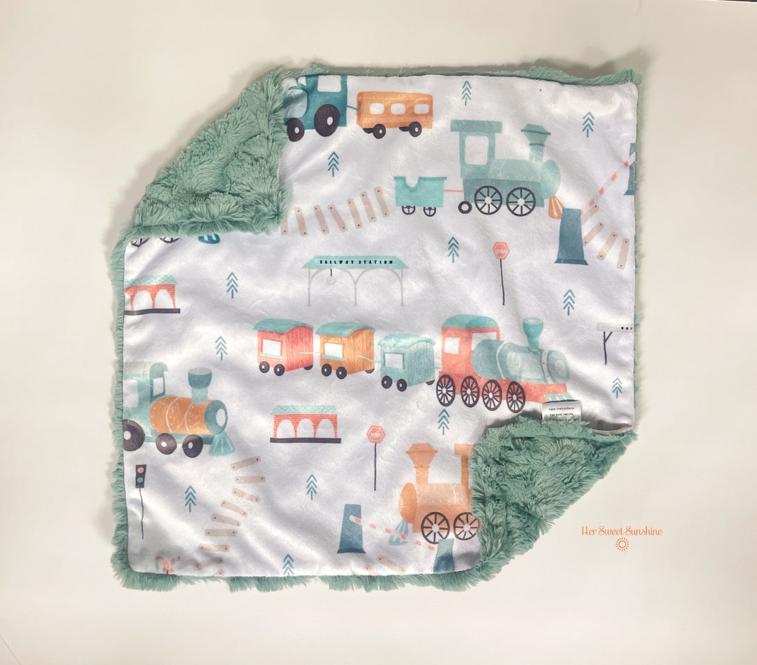 All Aboard Train Baby Blanket Minky Custom Blanket Security Blanket