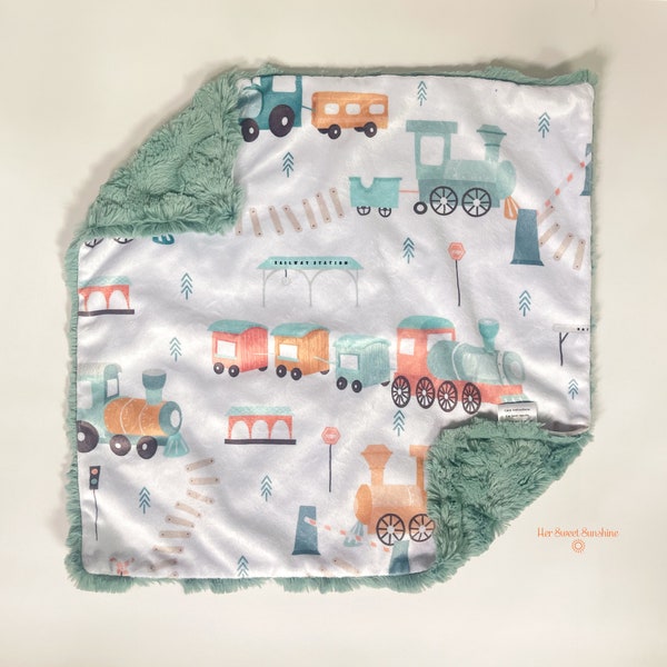 All Aboard Train Baby Blanket | Minky Custom Blanket | Security Blanket | Train Nursery Decor | Blanket | Neutral Baby Shower | Train Decor