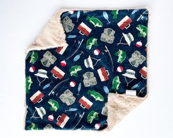 Fishing Buddy Baby Lovey | Ready to Ship | 16 by 16 in | Minky Lovey | Security Blanket | Baby Shower Gift | Fishing Baby Nursery |  Baby