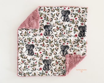 Floral Elephant Baby Blanket | Minky Custom Blanket | Security Blanket | Elephant Nursery Decor | Blanket | Gifts for Kids | Elephant Decor