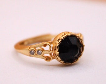 Adjustable Black Stone Ring | Gold | Message Card Included
