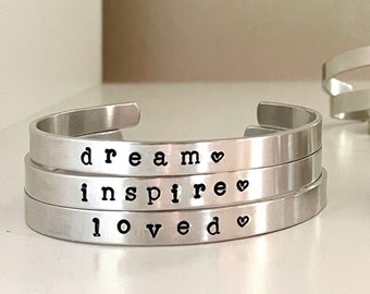 Custom Hand Stamped Adjustable Cuff Bracelet | Silver