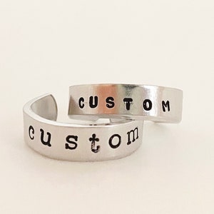 Custom Hand Stamped Adjustable Rings Aluminum image 1