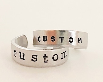 Custom Hand Stamped Adjustable Rings | Aluminum