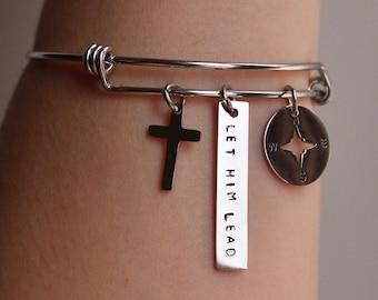 Let Him Lead | Hand Stamped Adjustable Stainless Steel Bangle | Christian Jewelry