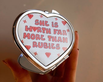 She is worth far more than rubies | Heart Hand Compact Mirror | Faith-Based Gifts