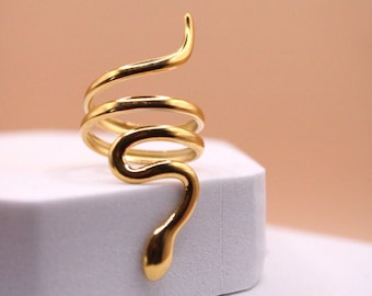 Stainless Steel Gold Adjustable Snake Serpent Ring | Message Card Included | Wrap around your Finger