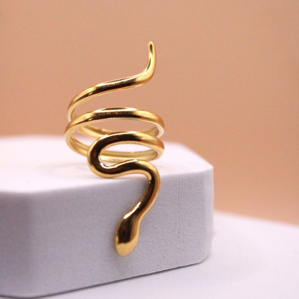 Stainless Steel Gold Adjustable Snake Serpent Ring | Message Card Included | Wrap around your Finger