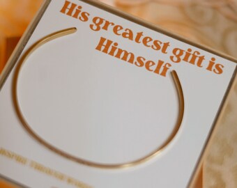 His greatest gift is Himself | Hand Stamped Faith-Based Gold Adjustable Cuff Bracelet | 1 John 4:9