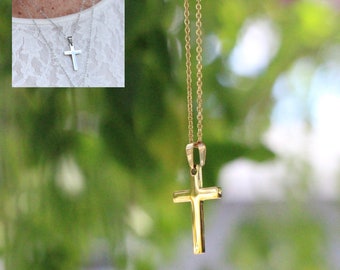 Versatile Stainless Steel Cross Necklace - Available in Gold & Silver | 17 Inch Chain