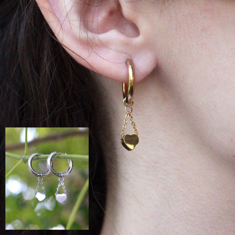 Elegant Stainless Steel Heart Huggie Hoop Earrings Timeless Gold & Silver Finish image 1