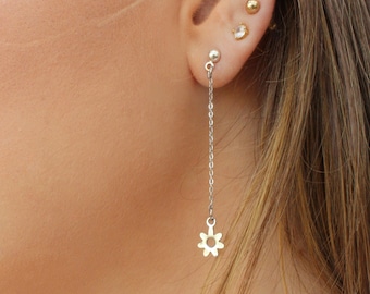 Flower Stainless Steel Dangle Earring | 2' | Gold or Silver