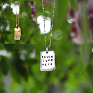 Stainless Steel Faith Over Fear Necklace - Christian Jewelry in Gold & Silver | 20 inch Chain